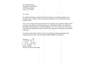 Munster Parks & Recreation Profitable Food Facilities Recommendation Letter