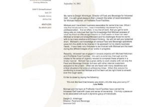 Intrawest Golf Profitable Food Facilities Recommendation Letter