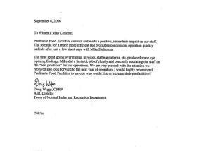 Town of NormalProfitable Food Facilities Recommendation Letter